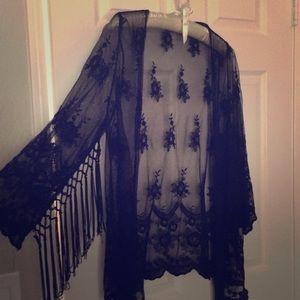 Lace black fringe kimono